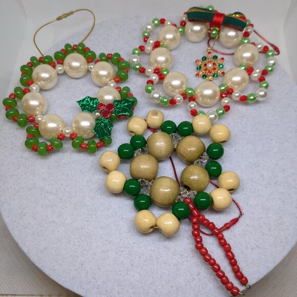 Hand Crafted Other - 🎄Set K - Handmade Christmas Wreath Bead Ornaments - Set of 3